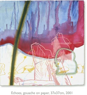 Painting. "Echo's", Gouche on paper. 37x37cm. 2001.