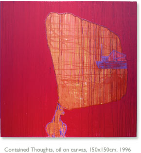Painting, "Contained Thoughts", oil on canvas. 150x150cm. 1996.